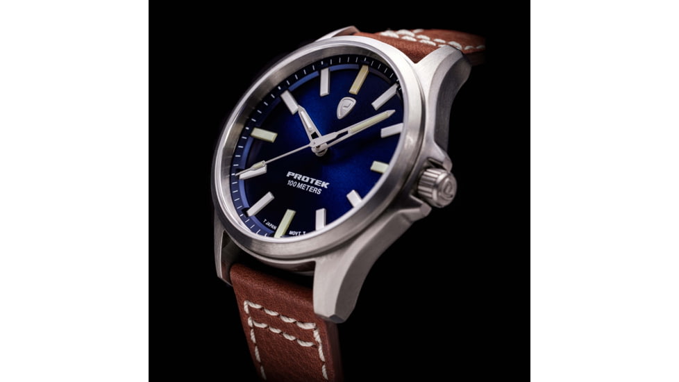 ProTek Titanium Field Watch, Titanium Case/Blue Dial/Dark Tan Strap, One Size, PT3003