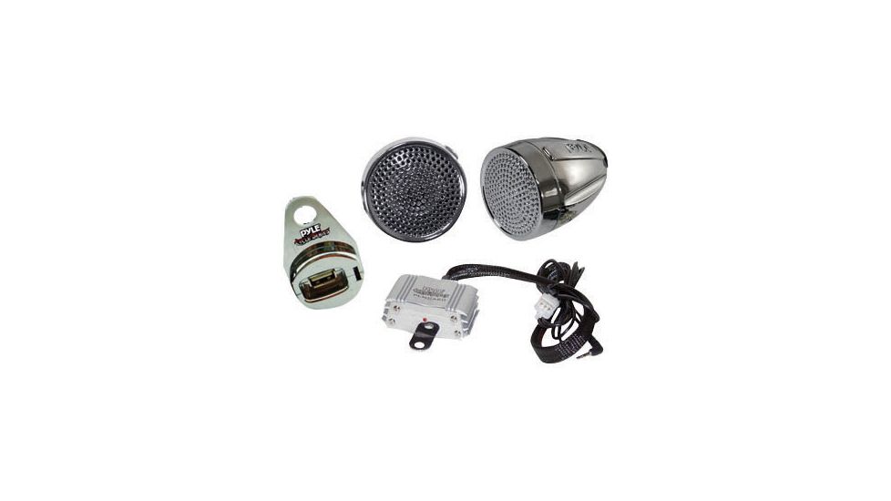 Pyle Motorcyle Mount Amplified 300W Stereo Sound System with Dual Handlebar Speakers, Silver PLMCA60