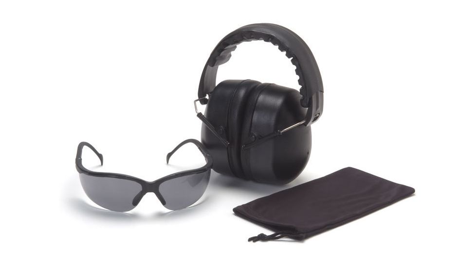 Pyramex Combo Packs Venture II Gray Safety Glasses w/ PYRBAG and Hear Protection PM3010 Ear Muff COMBO20
