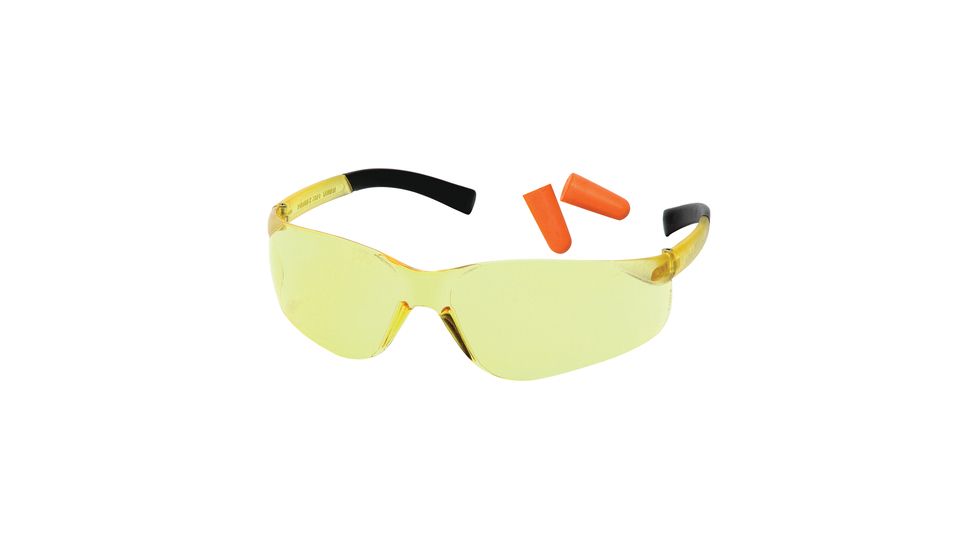 Pyramex Mini-Ztek Safety Glasses And DP1000 Ear Plug Combo Amber Lens Amber Frame Ten Pack