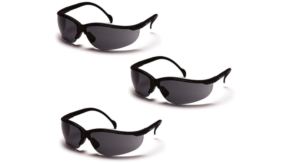 Pyramex Venture II Safety Eyewear - Gray Lens, Black Frame, Pack of 3