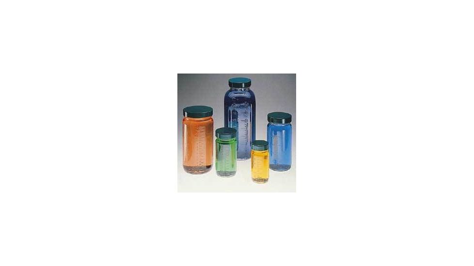 Qorpak Bottle Beakers, Medium Rounds, Wide Mouth, Qorpak 7784 With Pulp/Vinyl-Lined Black Phenolic Cap