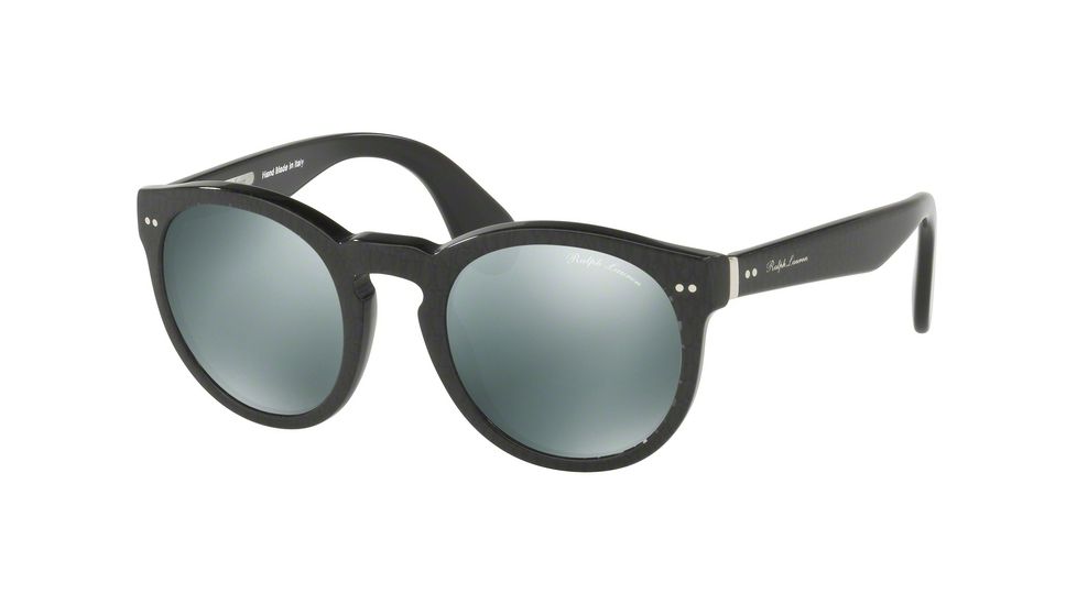 Ralph Lauren RL8146P Sunglasses 567140-49 - Black Lizard Frame, Green Mirror Silver Lenses
