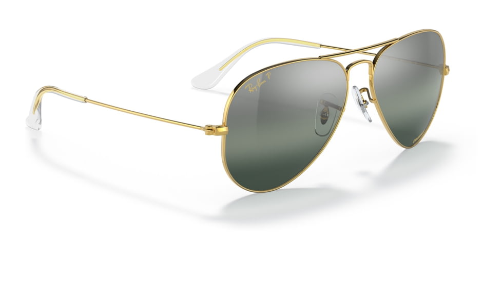 Ray-Ban Aviator Large Metal RB3025 Sunglasses, Legend Gold Frame, Silver/Blue Chromance Lens, Polarized, 55, RB3025-9196G6-55