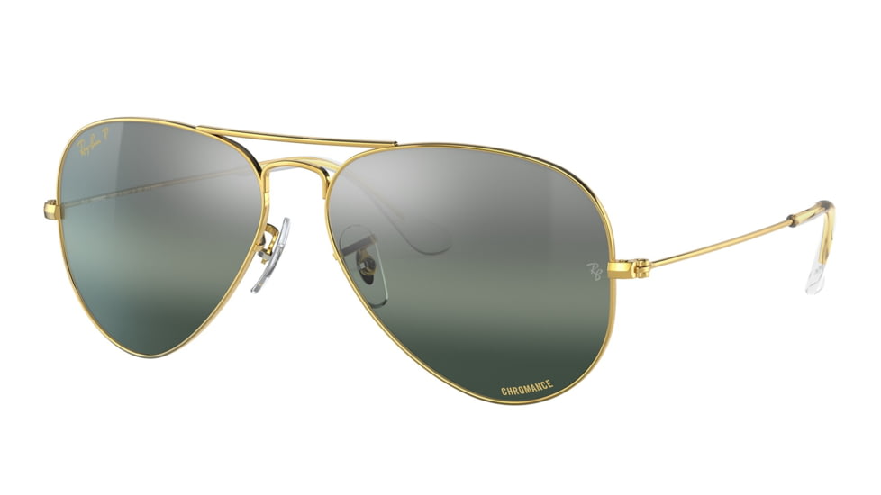 Ray-Ban Aviator Large Metal RB3025 Sunglasses, Legend Gold Frame, Silver/Blue Chromance Lens, Polarized, 55, RB3025-9196G6-55