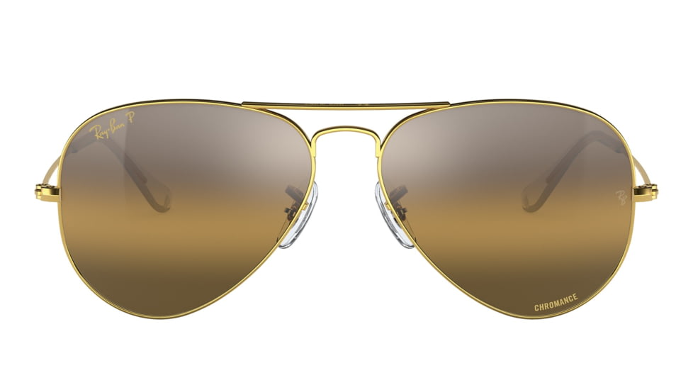 Ray-Ban Aviator Large Metal RB3025 Sunglasses, Legend Gold Frame, Silver/Brown Chromance Lens, Polarized, 55, RB3025-9196G5-55