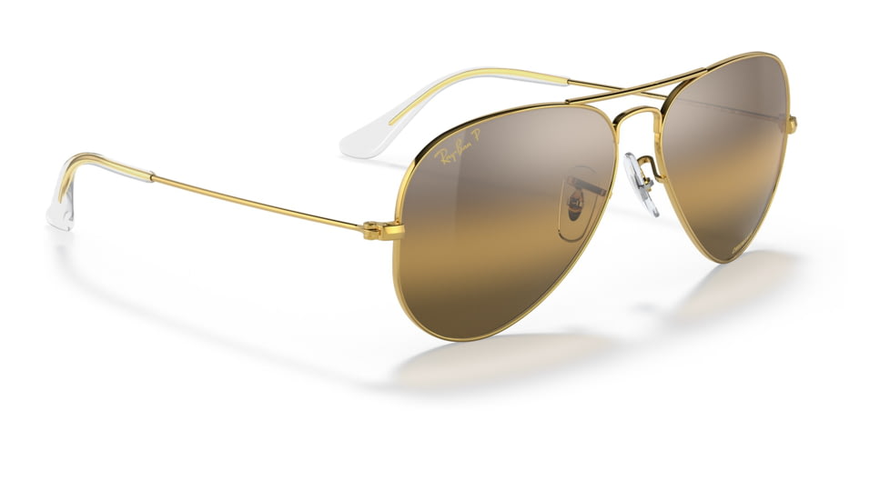 Ray-Ban Aviator Large Metal RB3025 Sunglasses, Legend Gold Frame, Silver/Brown Chromance Lens, Polarized, 55, RB3025-9196G5-55