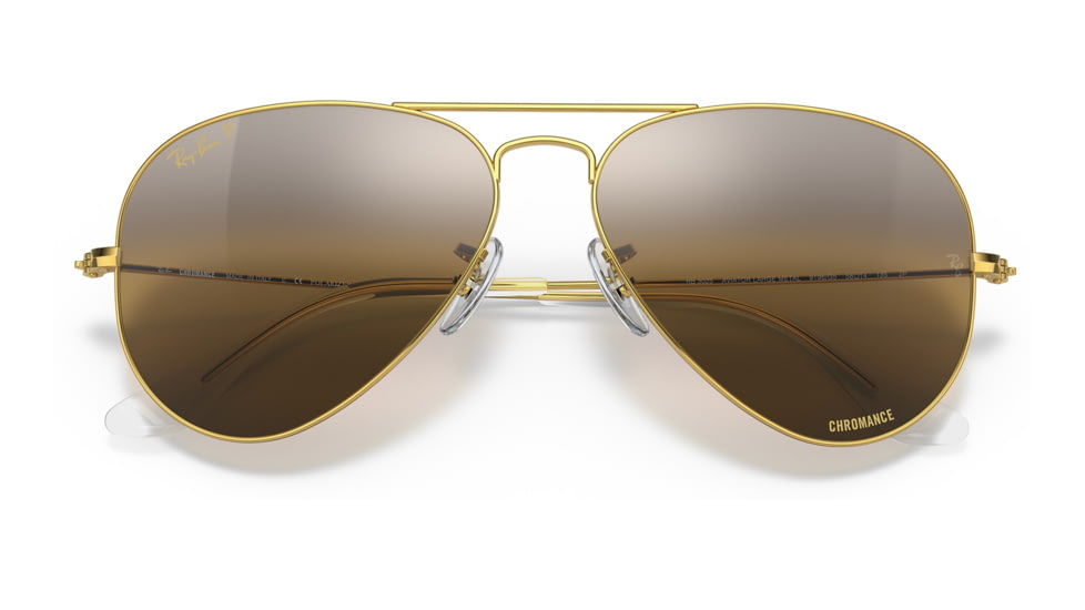 Ray-Ban Aviator Large Metal RB3025 Sunglasses, Legend Gold Frame, Silver/Brown Chromance Lens, Polarized, 55, RB3025-9196G5-55