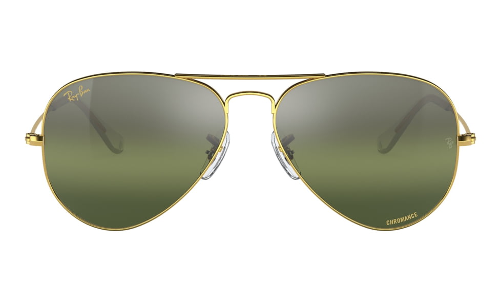 Ray-Ban Aviator Large Metal RB3025 Sunglasses, Legend Gold Frame, Silver/Green Chromance Lens, Polarized, 55, RB3025-9196G4-55