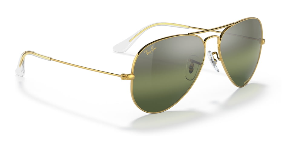 Ray-Ban Aviator Large Metal RB3025 Sunglasses, Legend Gold Frame, Silver/Green Chromance Lens, Polarized, 55, RB3025-9196G4-55