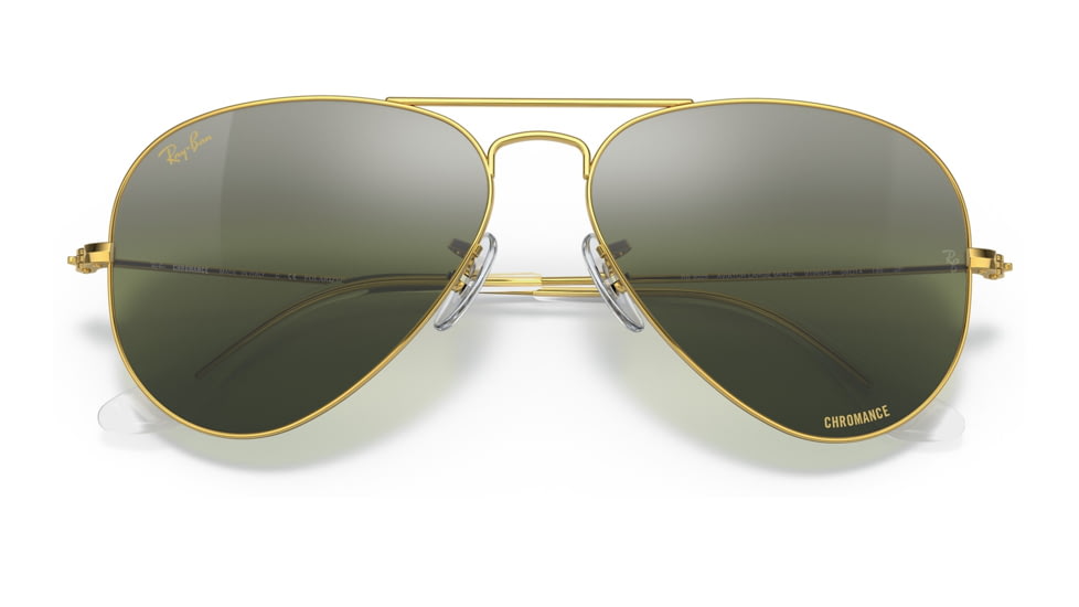 Ray-Ban Aviator Large Metal RB3025 Sunglasses, Legend Gold Frame, Silver/Green Chromance Lens, Polarized, 55, RB3025-9196G4-55
