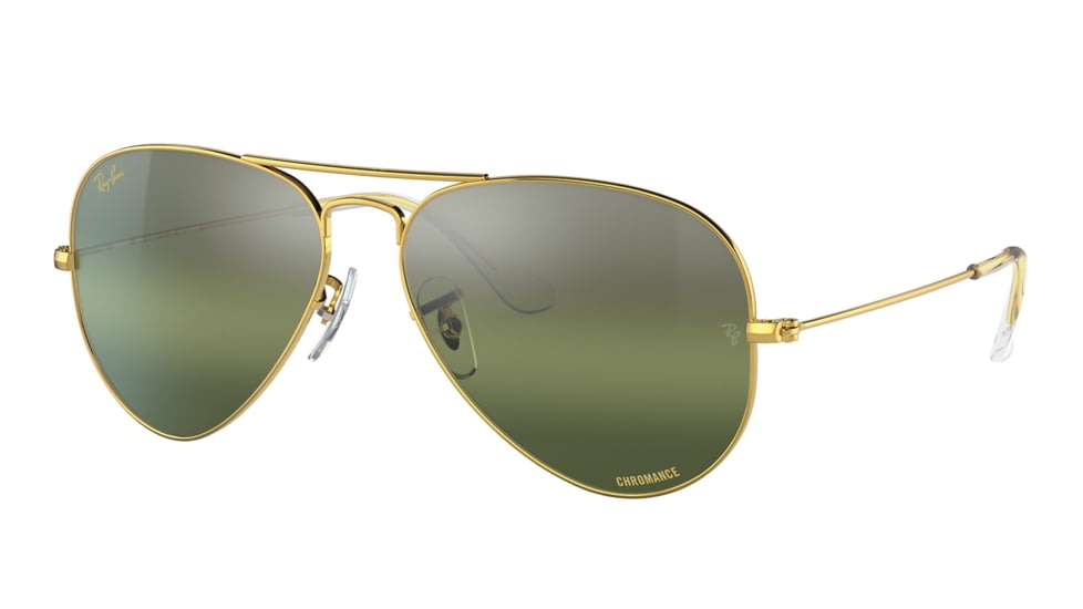 Ray-Ban Aviator Large Metal RB3025 Sunglasses, Legend Gold Frame, Silver/Green Chromance Lens, Polarized, 55, RB3025-9196G4-55