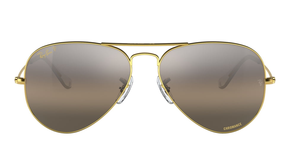 Ray-Ban Aviator Large Metal RB3025 Sunglasses, Legend Gold Frame, Silver/Grey Chromance Lens, Polarized, 55, RB3025-9196G3-55