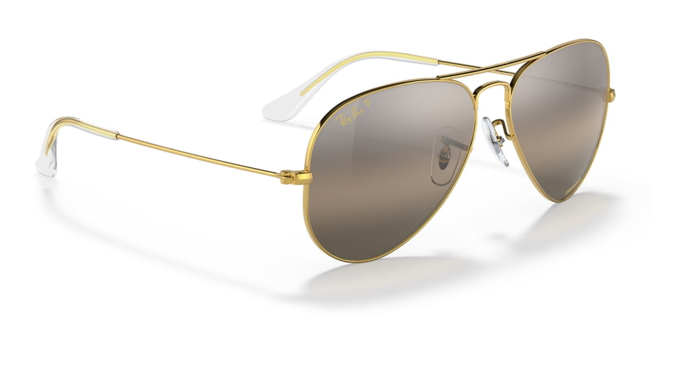 Ray-Ban Aviator Large Metal RB3025 Sunglasses, Legend Gold Frame, Silver/Grey Chromance Lens, Polarized, 55, RB3025-9196G3-55