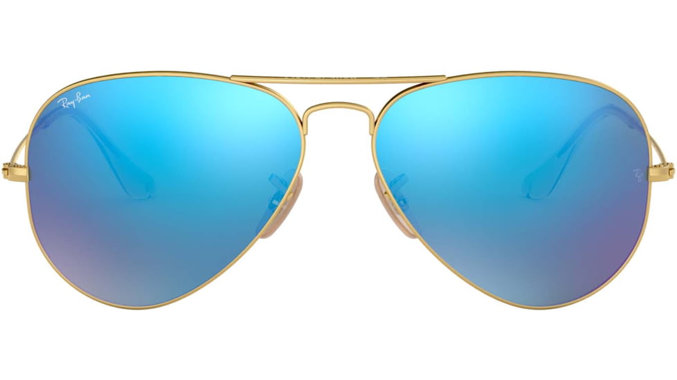 Ray-Ban Aviator Large Metal RB3025 Sunglasses, Matte Gold Frame, Crystal Green Mirror/Multi Blue Lenses, RB3025-112-17-5514