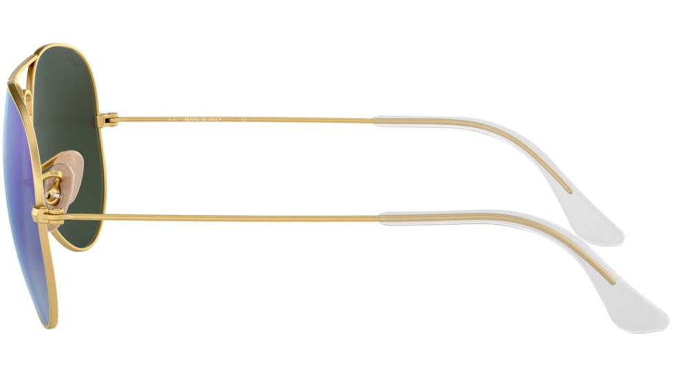 Ray-Ban Aviator Large Metal RB3025 Sunglasses, Matte Gold Frame, Crystal Green Mirror/Multi Blue Lenses, RB3025-112-17-5514