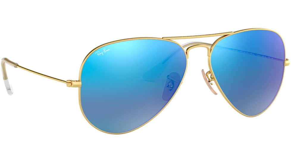 Ray-Ban Aviator Large Metal RB3025 Sunglasses, Matte Gold Frame, Crystal Green Mirror/Multi Blue Lenses, RB3025-112-17-5514