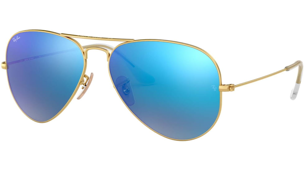 Ray-Ban Aviator Large Metal RB3025 Sunglasses, Matte Gold Frame, Crystal Green Mirror/Multi Blue Lenses, RB3025-112-17-5514