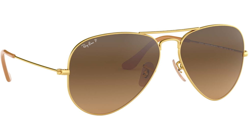 Ray-Ban Aviator Large Metal RB3025 Sunglasses, Matte Gold Frame, Polar Brown Lenses, RB3025 112/M2-55