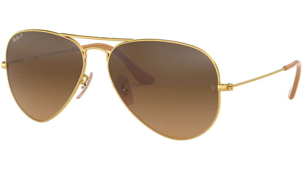 Ray-Ban Aviator Large Metal RB3025 Sunglasses, Matte Gold Frame, Polar Brown Lenses, RB3025 112/M2-55