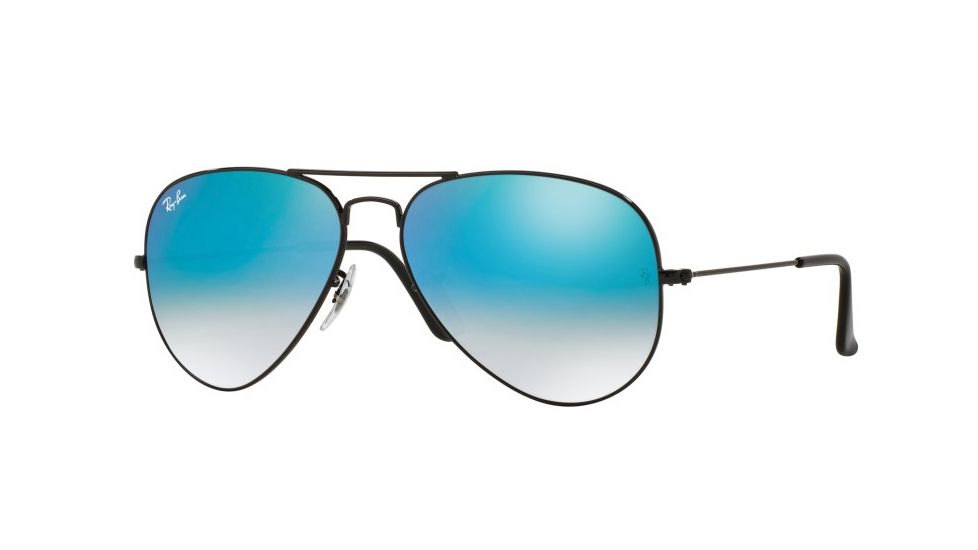 Ray-Ban Aviator Large Metal Sunglasses RB3025 002/4O-55 - Shiny Black Frame, Mirror Gradient Blue Lenses