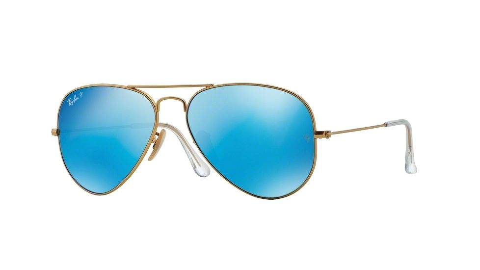 Ray-Ban Aviator Large Metal Sunglasses RB3025 112/4L-55 - Matte Gold Frame, Blue Mirror Polar Lenses