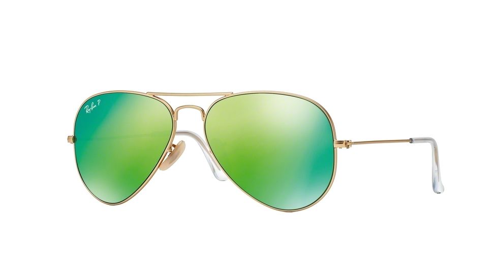 Ray-Ban Aviator Large Metal Sunglasses RB3025 112/P9-55 - Matte Gold Frame, Green Mirror Polar Lenses