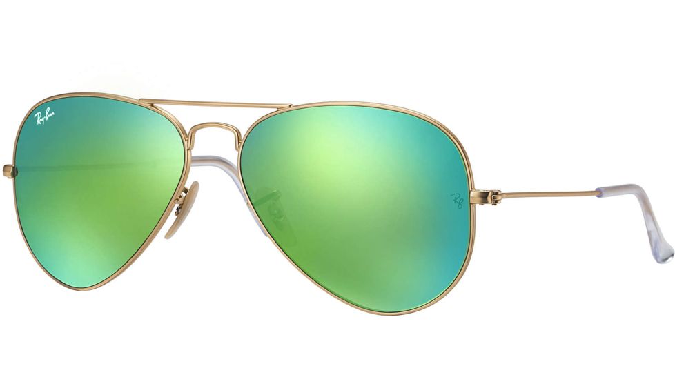 Ray-Ban Aviator Large Metal Sunglasses RB3025 112/19-5514 - Matte Gold Frame, Crystal Green Multil Green Mirror Lenses
