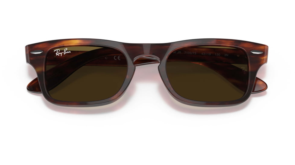 Ray-Ban Burbank JR RJ9083S Sunglasses, Dark Brown Lenses, Striped Havana, 43, RJ9083S-710373-43