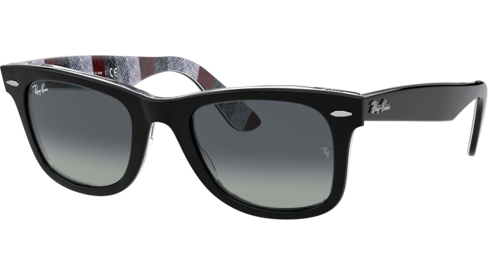 Ray-Ban Original Wayfarer RB2140F Sunglasses, Black On Chevron Grey/Burgundy, 54, RB2140F-13183A-54
