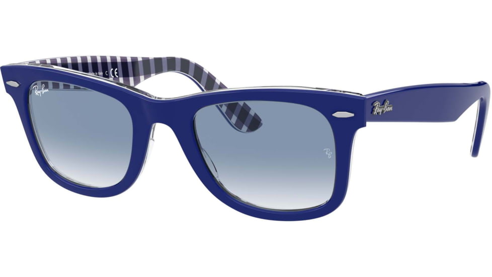 Ray-Ban Original Wayfarer RB2140F Sunglasses, Blue On Vichy Blue/White, 54, RB2140F-13193F-54