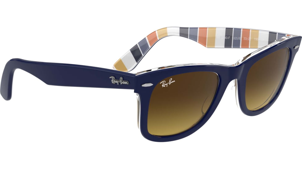 Ray-Ban Original Wayfarer RB2140F Sunglasses, Blue On Stripes Orange/Blue, 52, RB2140F-132085-52