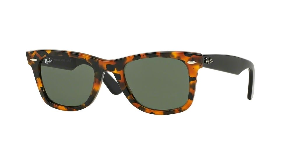 Ray-Ban Original Wayfarer Sunglasses RB2140 1157-50 - Spotted Black Havana Frame, Green Lenses