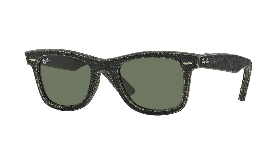 Ray-Ban Original Wayfarer Sunglasses RB2140, Jeans Black Frame, Green Lenses, 1162-50