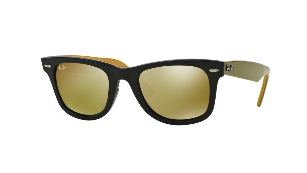 Ray-Ban Original Wayfarer Sunglasses RB2140 117393-50 - Black Frame, Light Brown Mirror Gold Lenses