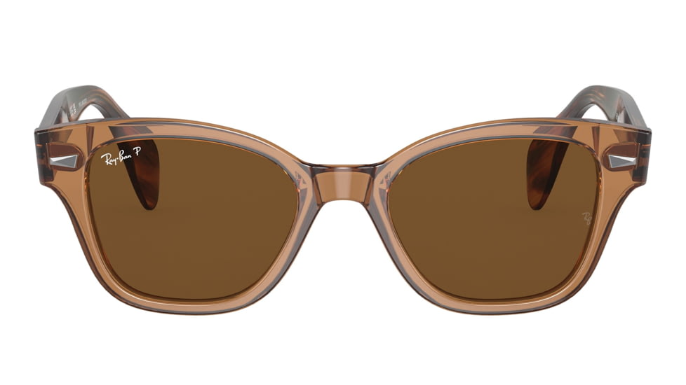 Ray-Ban RB0880S Sunglasses, Transparent Brown Frame, Brown Polarized Lens, 49, RB0880S-664057-49