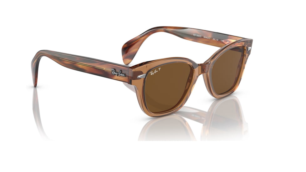 Ray-Ban RB0880S Sunglasses, Transparent Brown Frame, Brown Polarized Lens, 49, RB0880S-664057-49