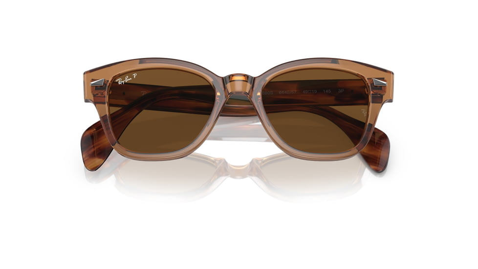 Ray-Ban RB0880S Sunglasses, Transparent Brown Frame, Brown Polarized Lens, 49, RB0880S-664057-49