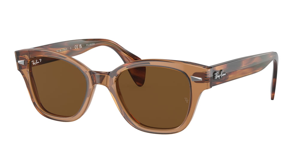 Ray-Ban RB0880S Sunglasses, Transparent Brown Frame, Brown Polarized Lens, 49, RB0880S-664057-49