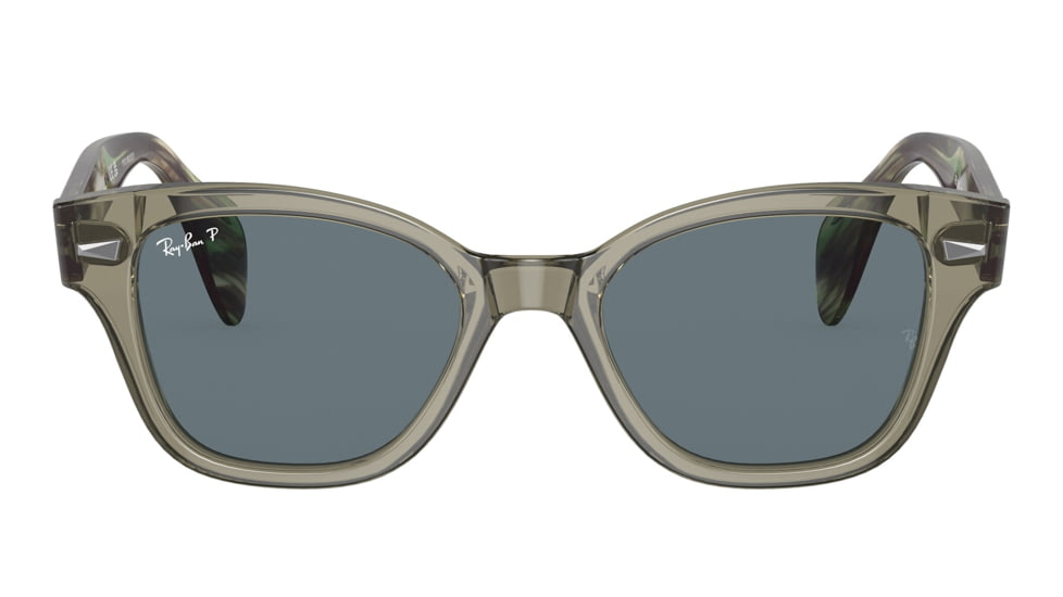 Ray-Ban RB0880S Sunglasses, Transparent Green Frame, Dark Blue Polarized Lens, 49, RB0880S-66353R-49