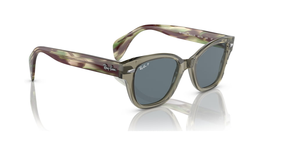 Ray-Ban RB0880S Sunglasses, Transparent Green Frame, Dark Blue Polarized Lens, 49, RB0880S-66353R-49