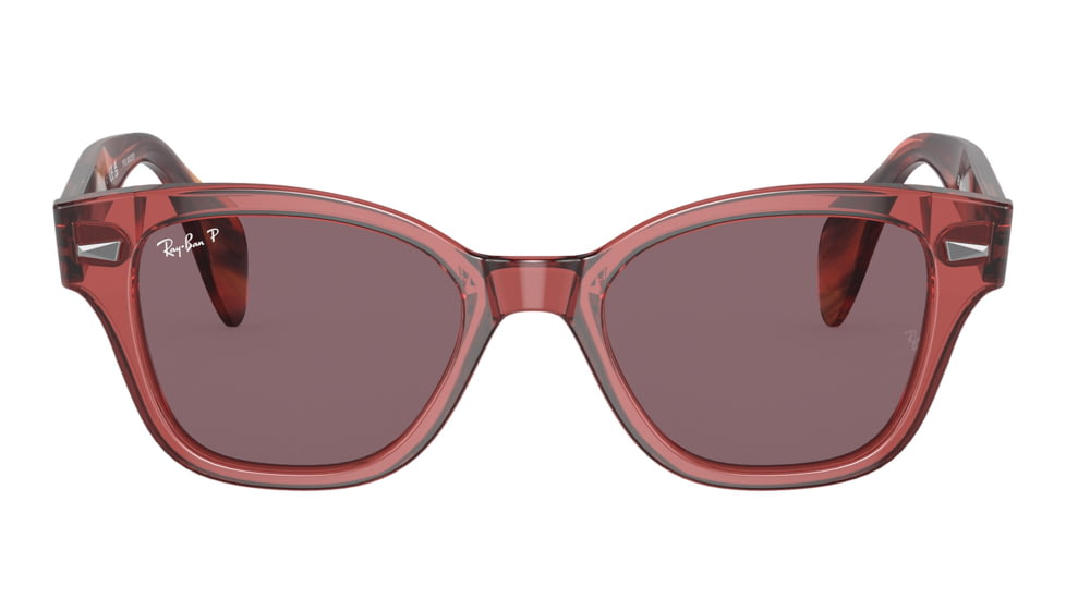 Ray-Ban RB0880S Sunglasses, Transparent Pink Frame, Dark Violet Polarized Lens, 49, RB0880S-6639AF-49