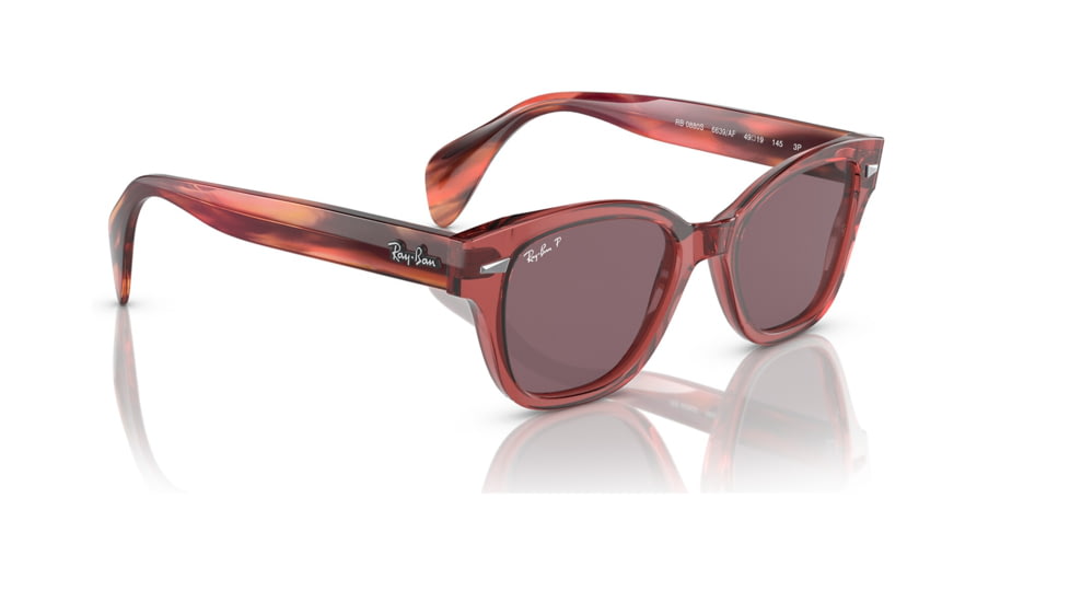 Ray-Ban RB0880S Sunglasses, Transparent Pink Frame, Dark Violet Polarized Lens, 49, RB0880S-6639AF-49