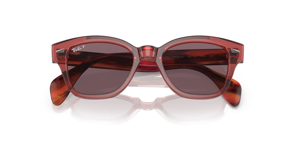 Ray-Ban RB0880S Sunglasses, Transparent Pink Frame, Dark Violet Polarized Lens, 49, RB0880S-6639AF-49