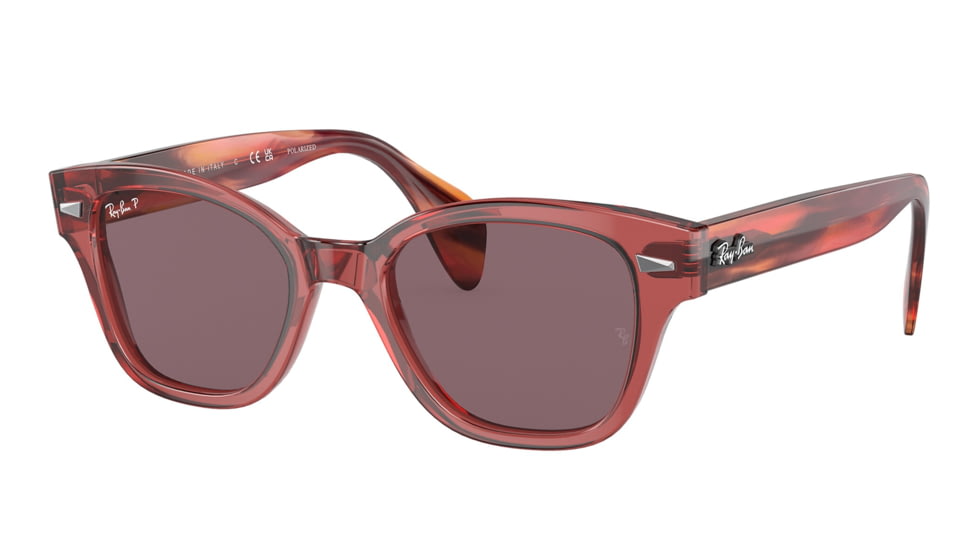 Ray-Ban RB0880S Sunglasses, Transparent Pink Frame, Dark Violet Polarized Lens, 49, RB0880S-6639AF-49