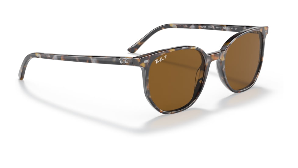 Ray-Ban RB2197 Elliot Sunglasses, Havana Brown Grey Frame, Brown Lens, Polarized, 50, RB2197-135757-50