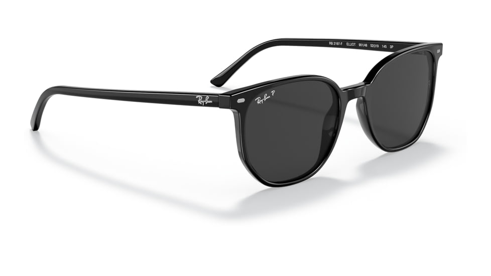 Ray-Ban RB2197F Elliot Sunglasses, Black Frame, Black Lens, Polarized, Asian Fit, 54, RB2197F-901-48-54