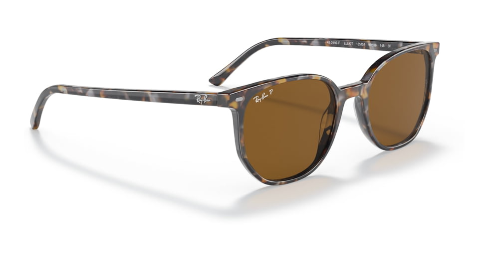 Ray-Ban RB2197F Elliot Sunglasses, Brown/Grey Havana Frame, Brown Lens, Polarized, Asian Fit, 54, RB2197F-135757-54