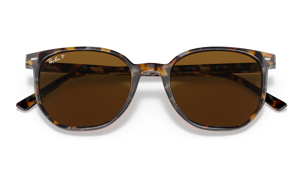 Ray-Ban RB2197F Elliot Sunglasses, Brown/Grey Havana Frame, Brown Lens, Polarized, Asian Fit, 54, RB2197F-135757-54