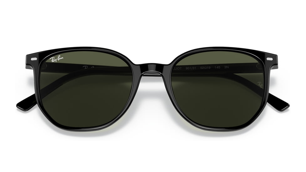 Ray-Ban RB2197F Elliot Sunglasses, Shiny Black Frame, Green Lens, Asian Fit, 54, RB2197F-901-31-54